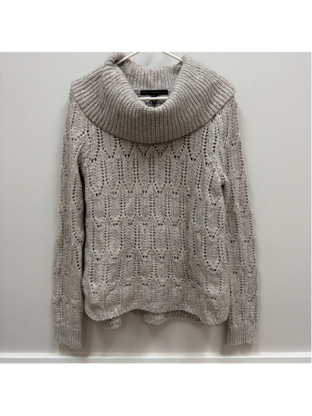 White House Black Market Shimmer Biscotti Lunar L/S Cowlneck Sweater Sz Medium! - Picture 3 of 10